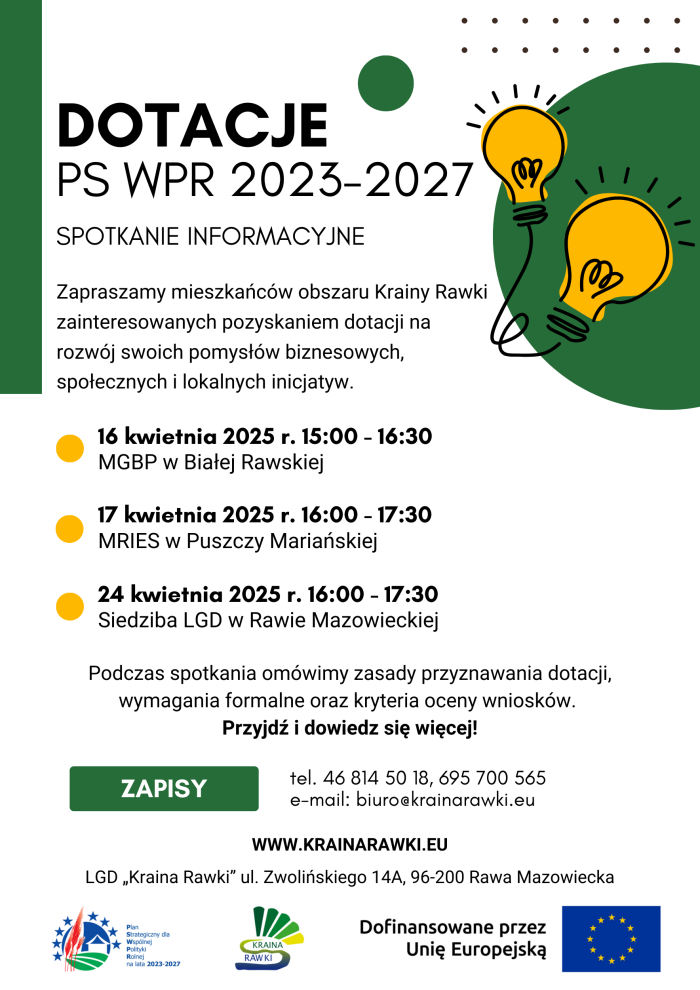 Plakat spotkania informacyjne Dotacje PS WPR