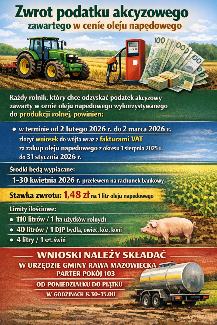 Plakat informacyjny zwrot podatku akcyzowego