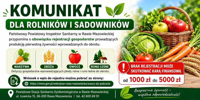 Komunikat PSSE w Rawie Mazowieckiej - plakat informacyjny