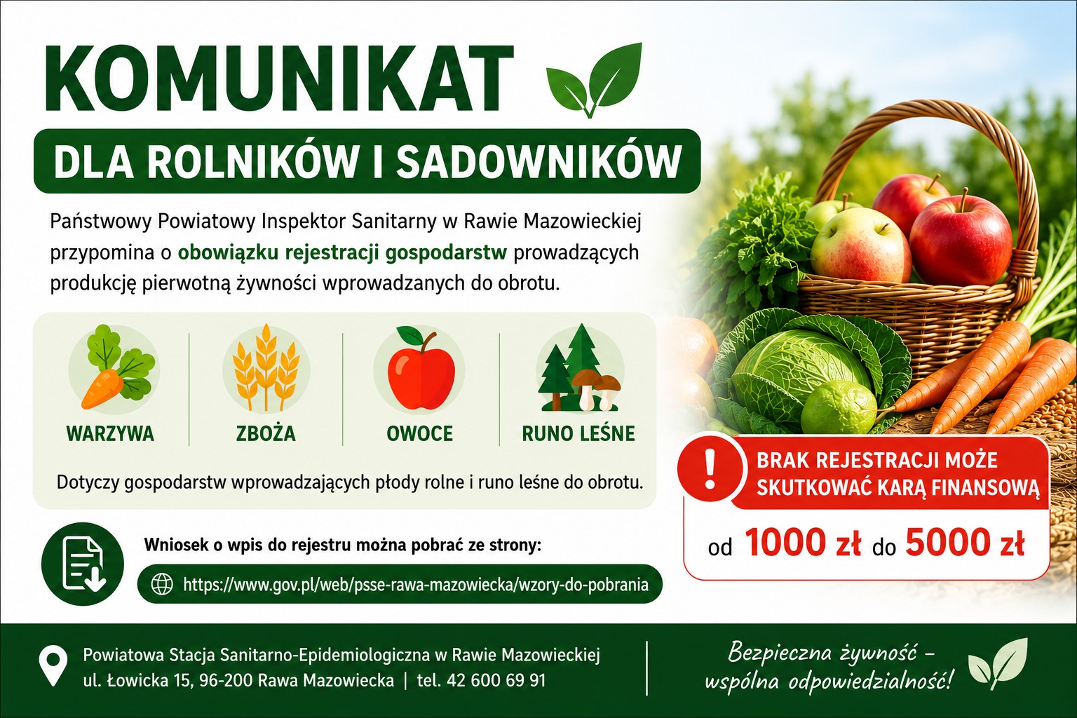 Komunikat dla rolników i sadowników z terenu Gminy Rawa Mazowiecka