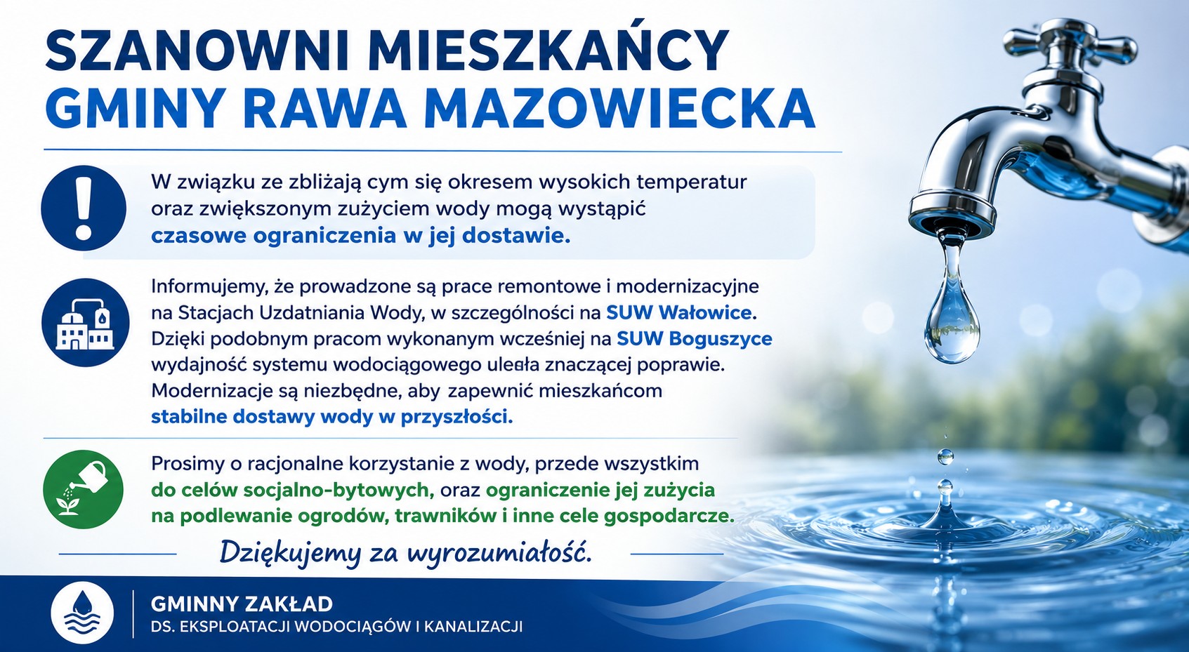 Komunikat dotyczący dostaw wody