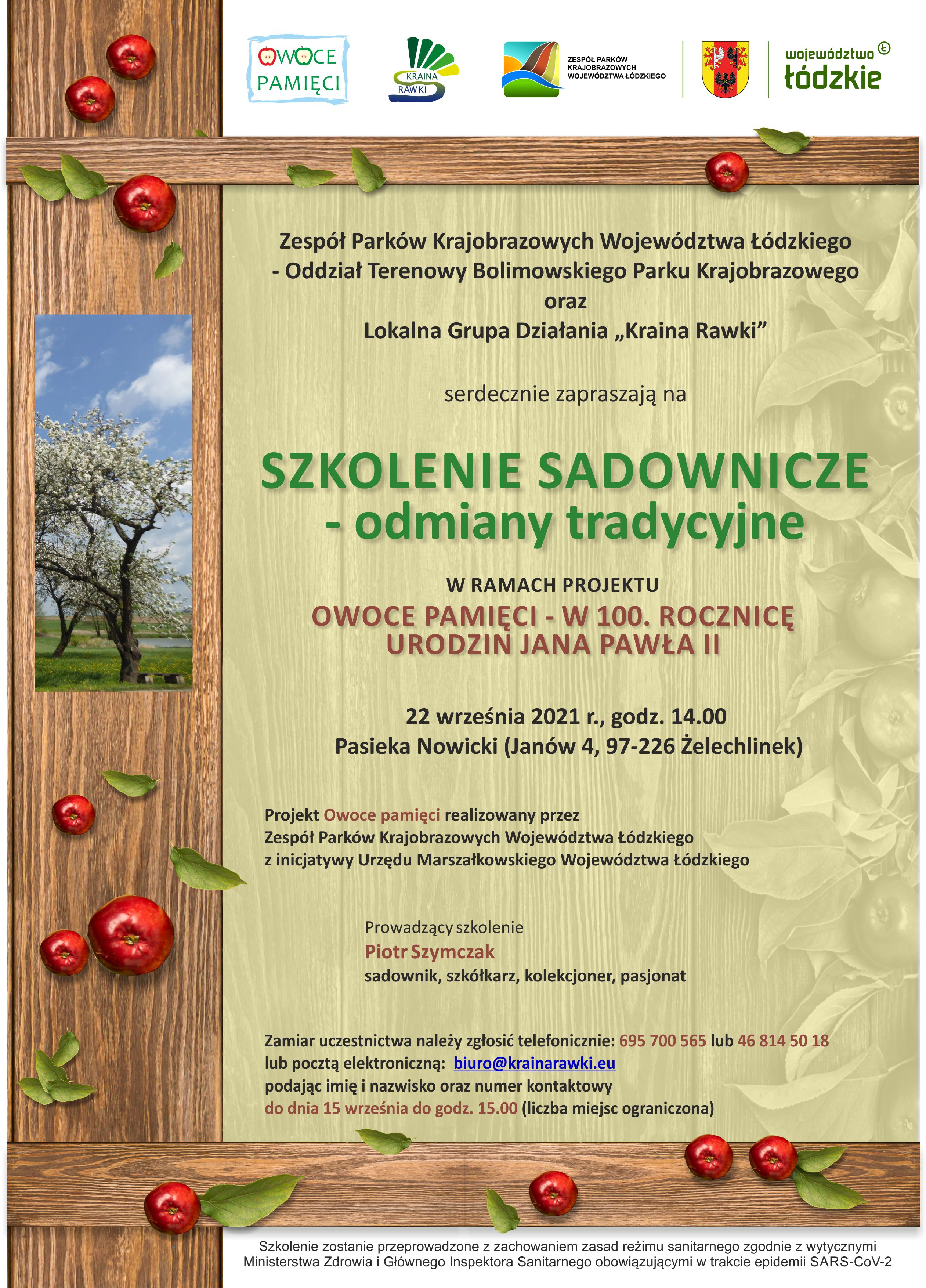 Informacja o bezpłatnym szkoleniu sadowniczym