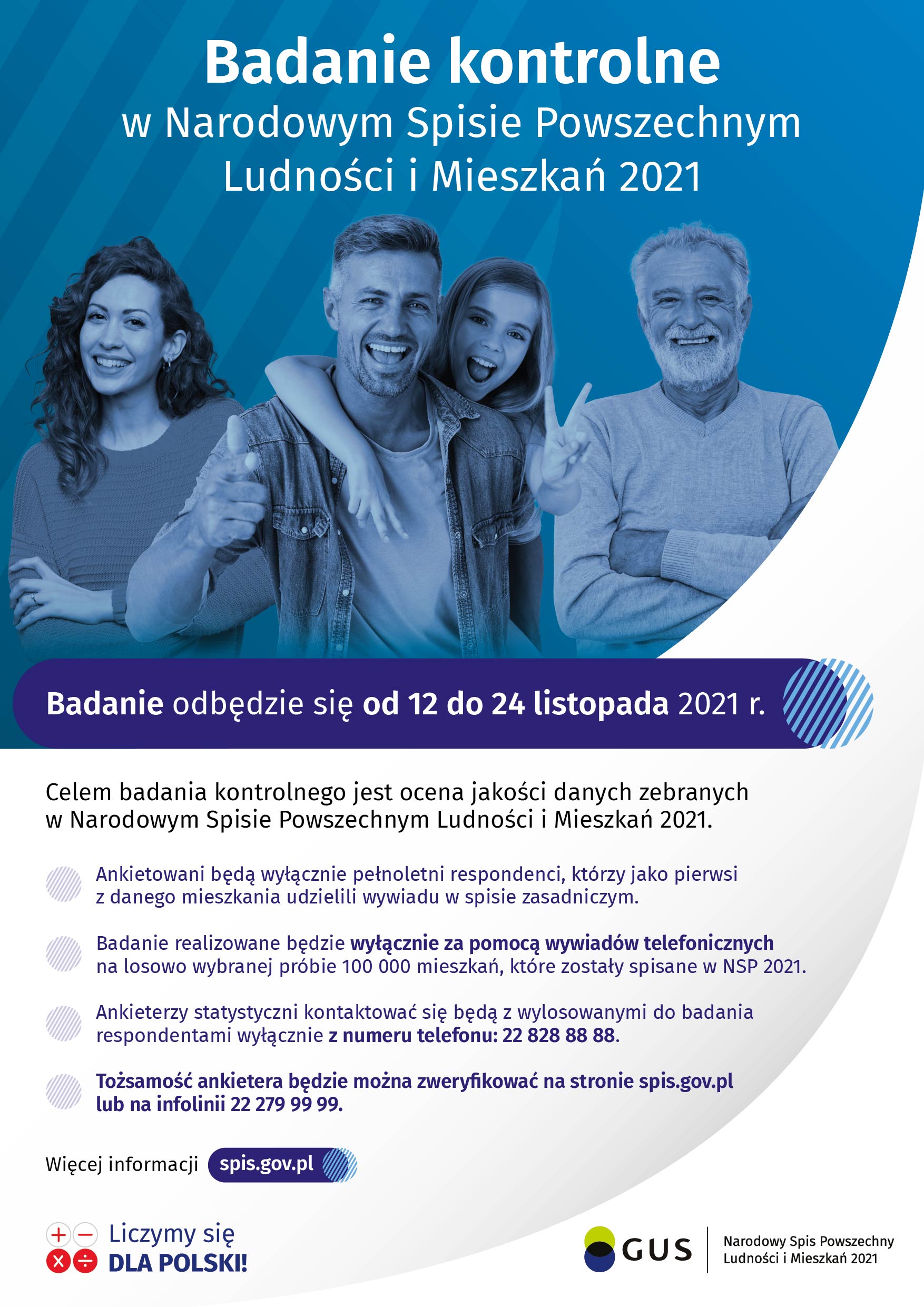 Od 12 do 24 listopada 2021r. Główny Urząd Statystyczny będzie prowadził badanie kontrolne w NSP 2021
