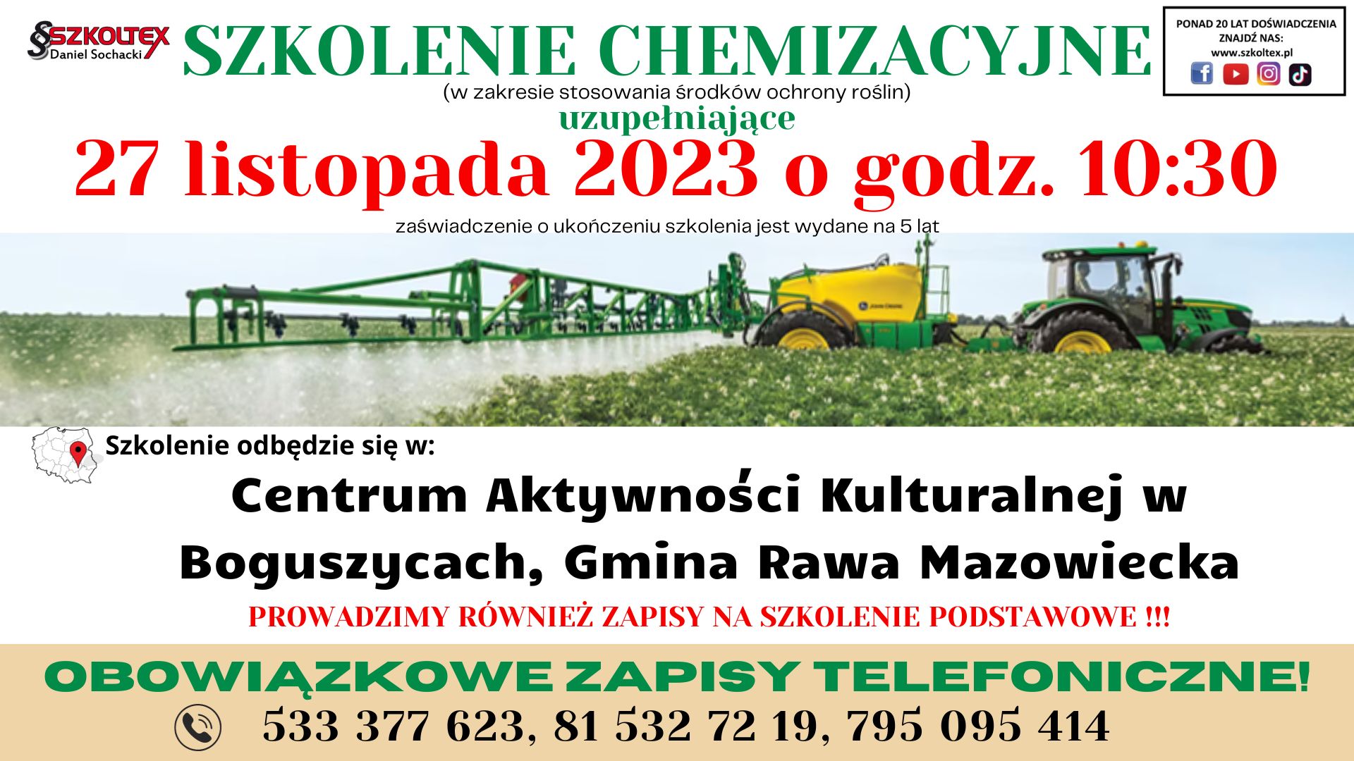 Plakat informacyjny - szkolenie chemizacyjne dla rolników